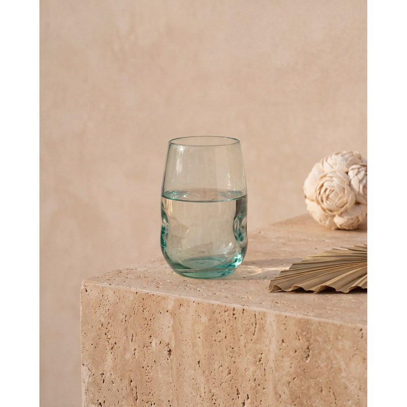 Dimensions Gobelet galbé à empreintes en verre recyclé bleuté 11 cm