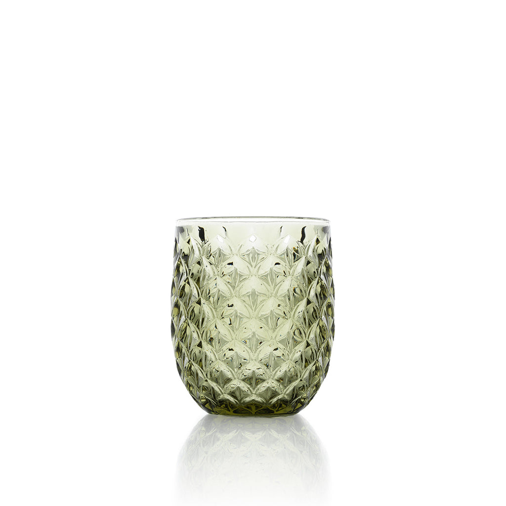 Gobelet à relief losangé en verre vert olive 10 cm