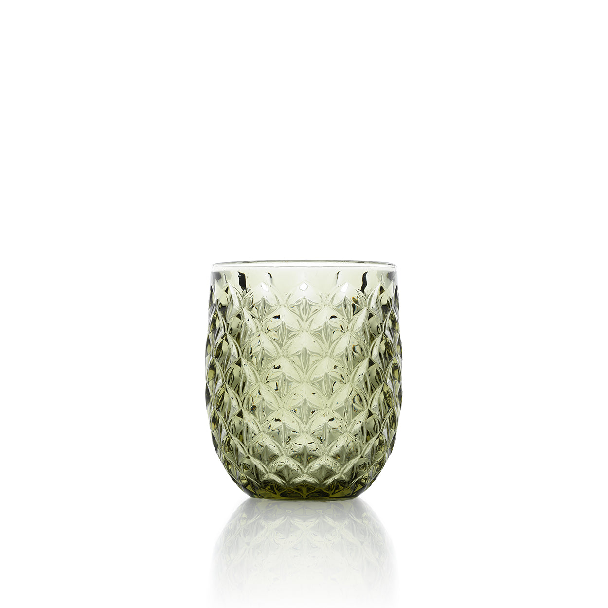 Gobelet à relief losangé en verre vert olive 10 cm