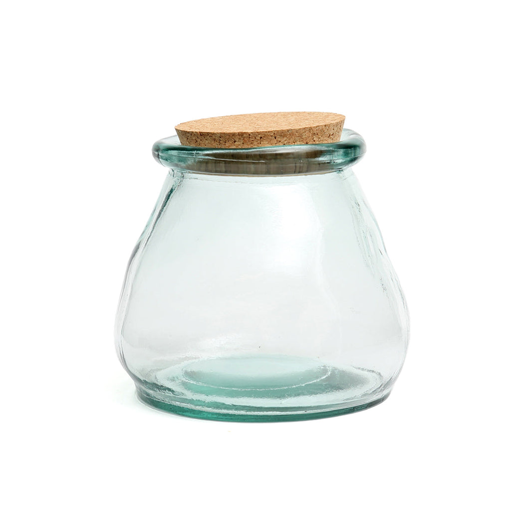 Grand bocal ventru à bouchon de liège en verre recyclé 15 cm