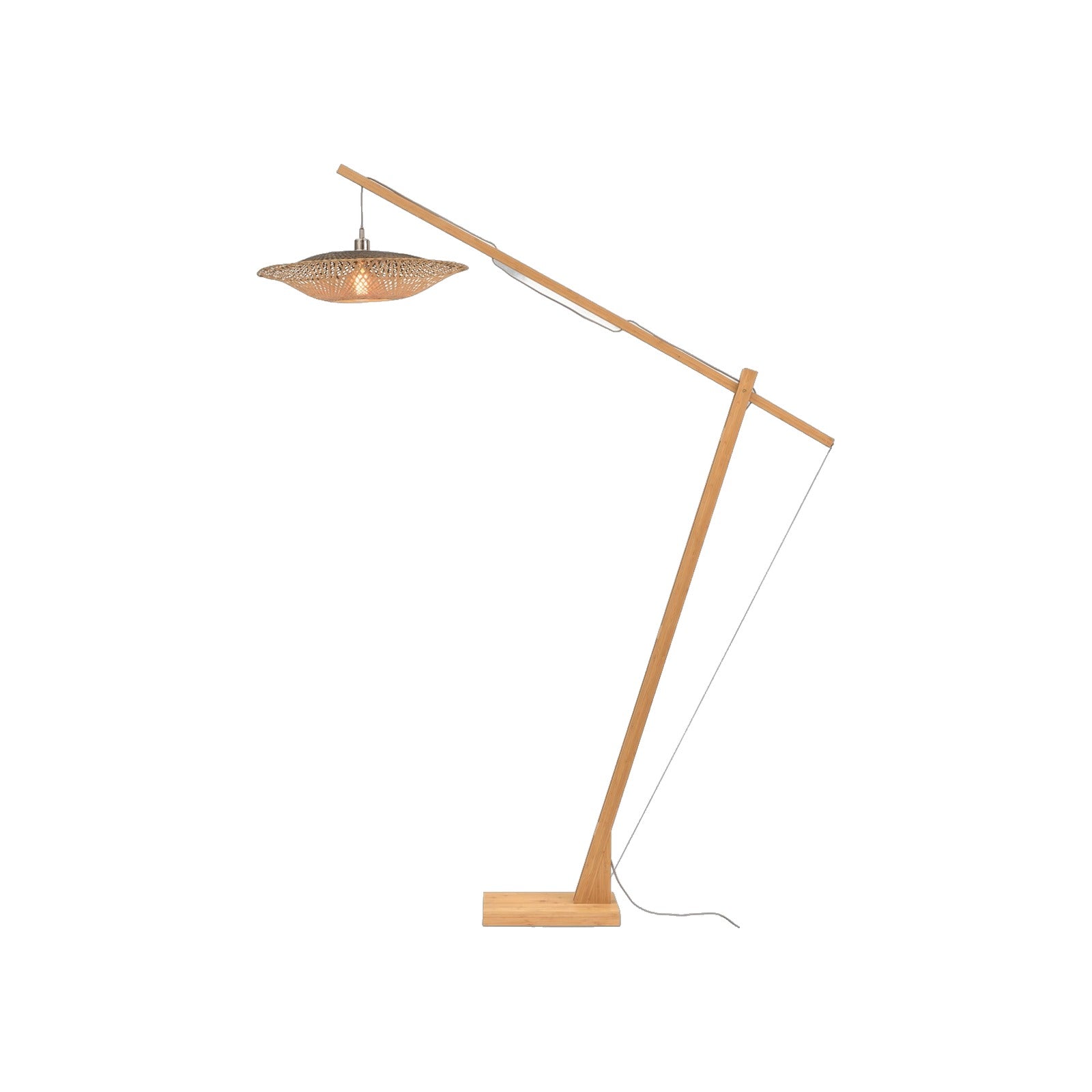 Grand lampadaire arqué Kalimantan bambou bicolore disque 60 cm E27