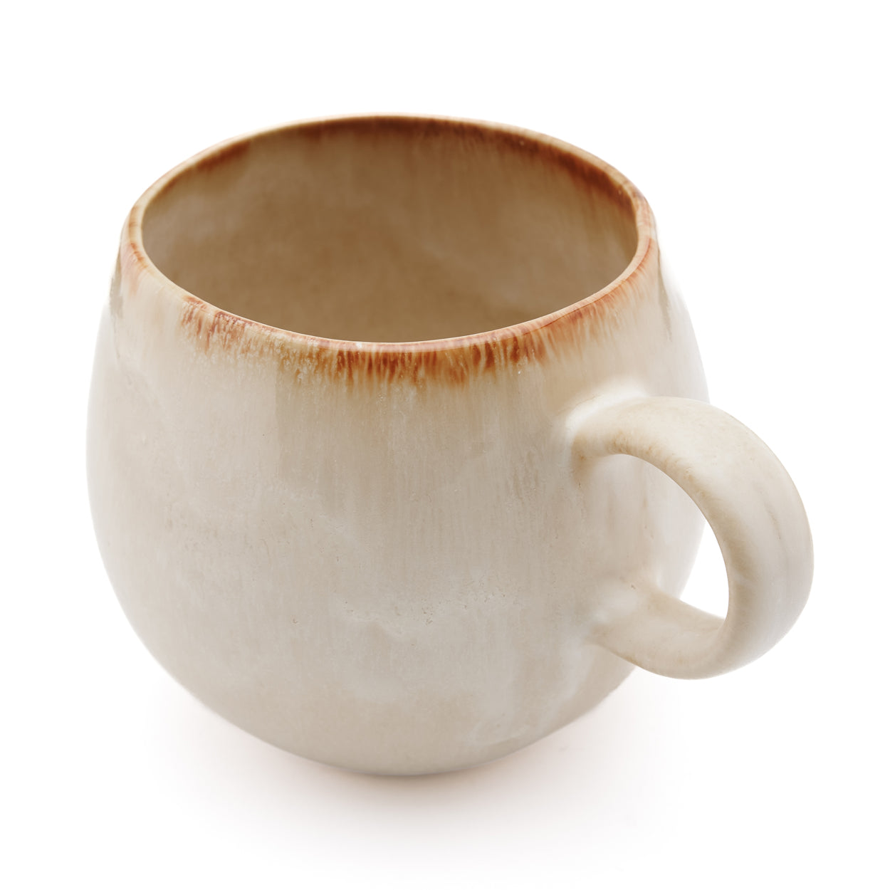 Grand mug boule en grès émaillé crème 11 cm, vue 5
