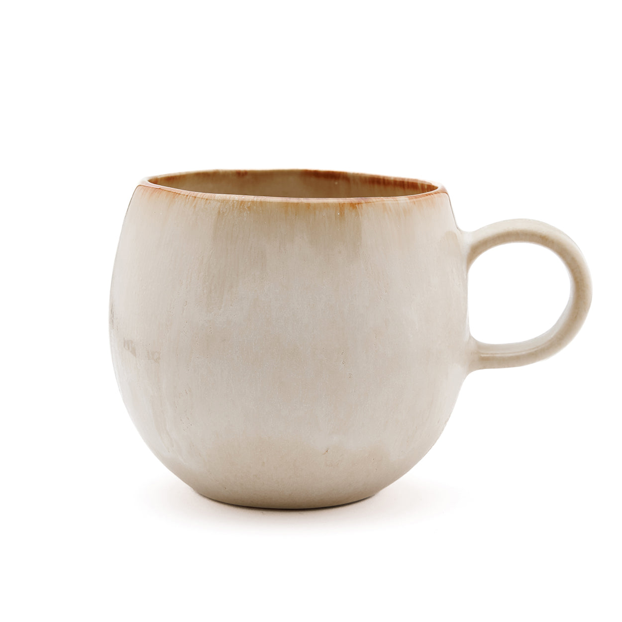 Grand mug boule en grès émaillé crème 11 cm, vue 7