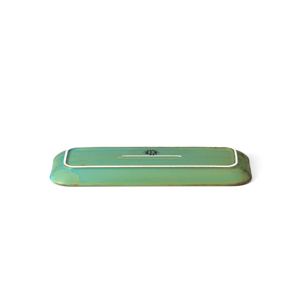 Grand plat rectangulaire Lagoon en grès vert 36 cm, vue 3