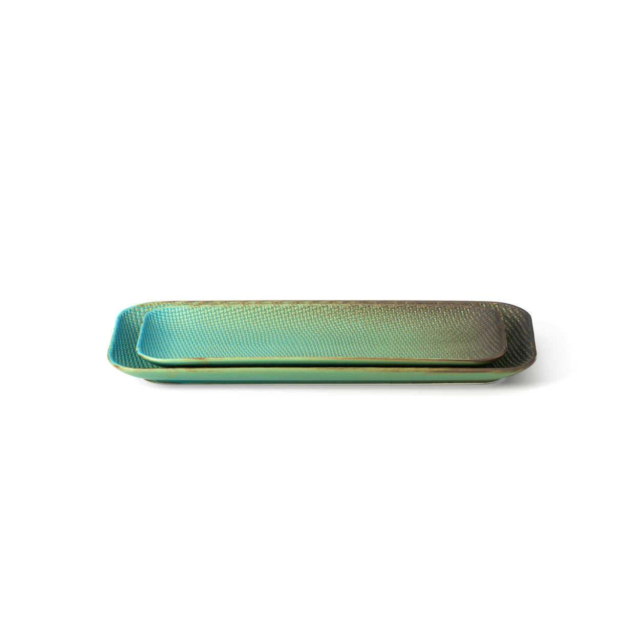Grand plat rectangulaire Lagoon en grès vert 36 cm, vue 4