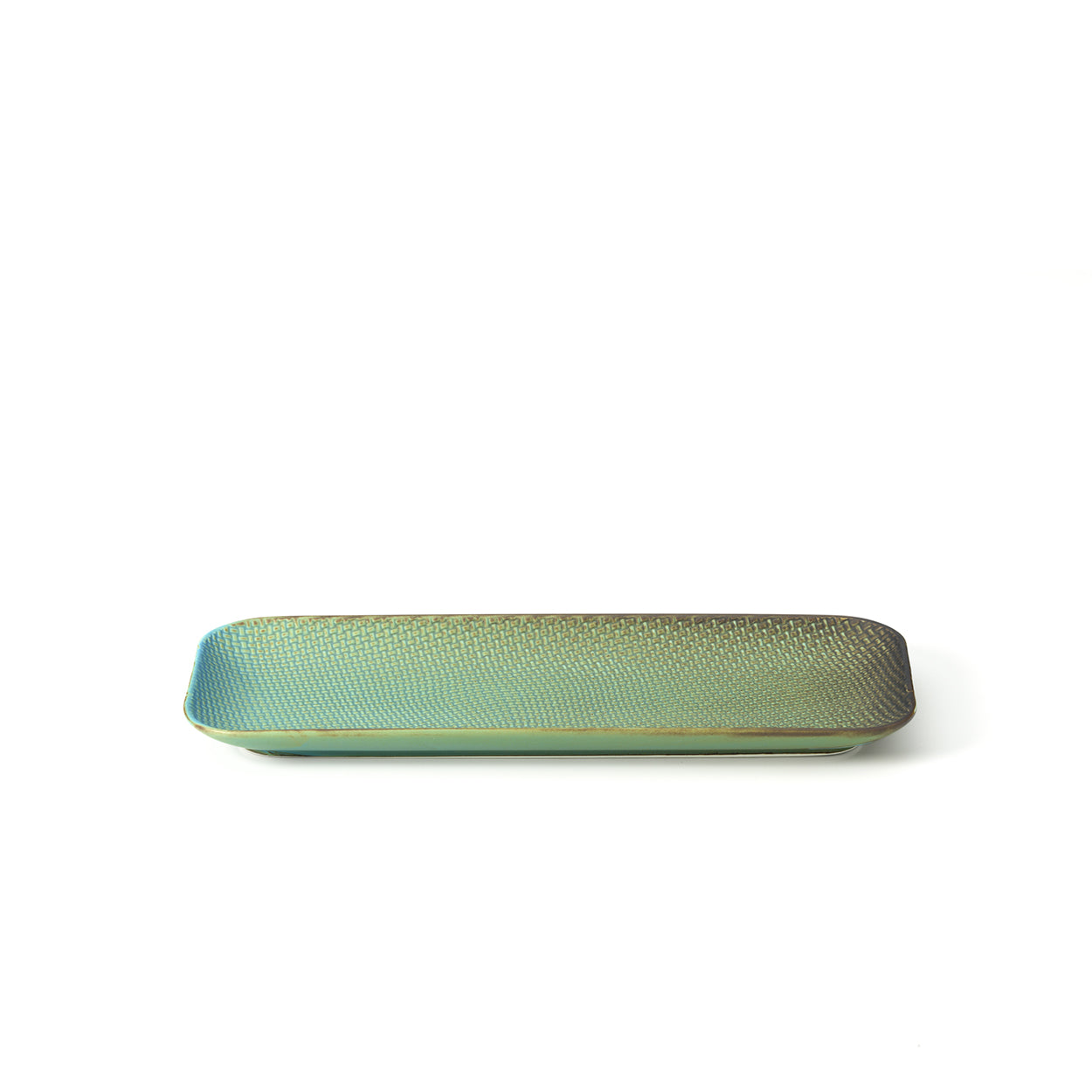 Grand plat rectangulaire Lagoon en grès vert 36 cm