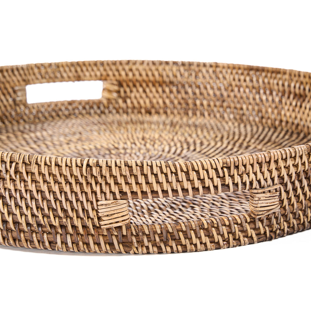 Grand plateau rond en rotin tressé 51 cm, vue 5