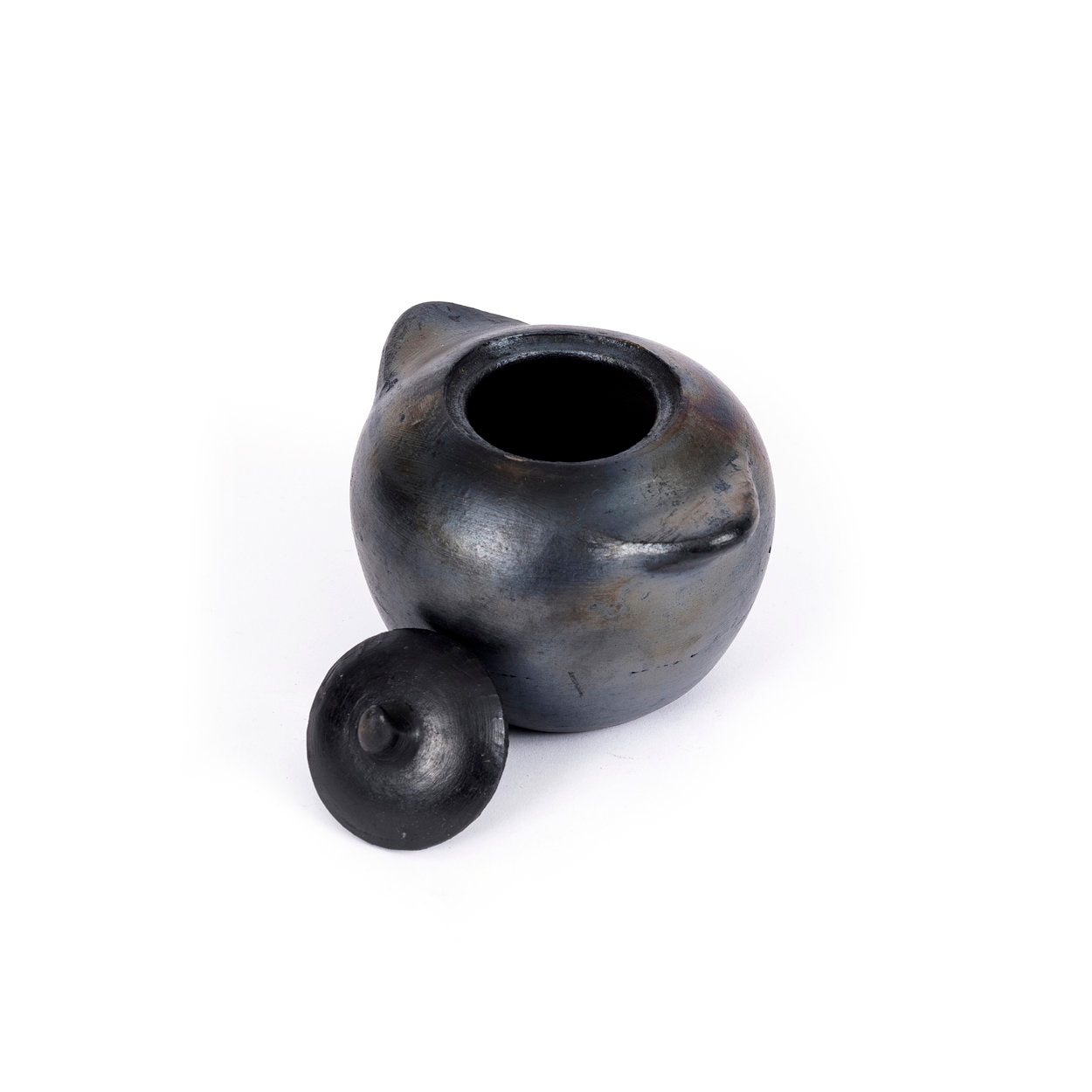 Grand pot à couvercle en terre cuite noircie au feu 14 cm, vue 3