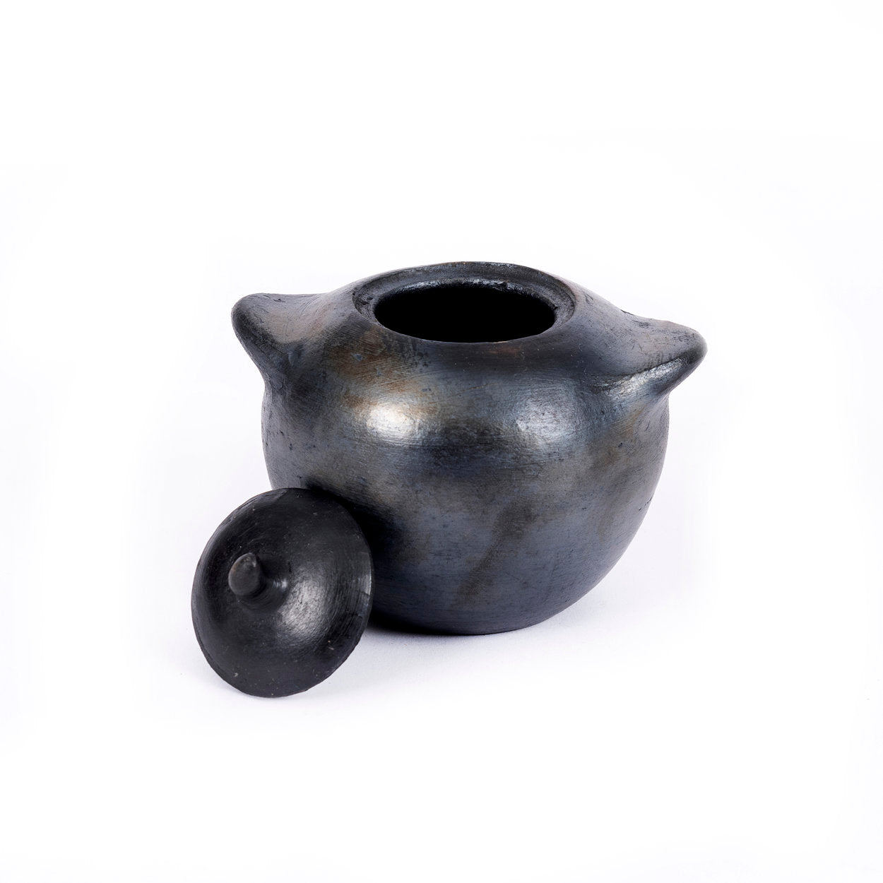 Grand pot à couvercle en terre cuite noircie au feu 14 cm, vue 4