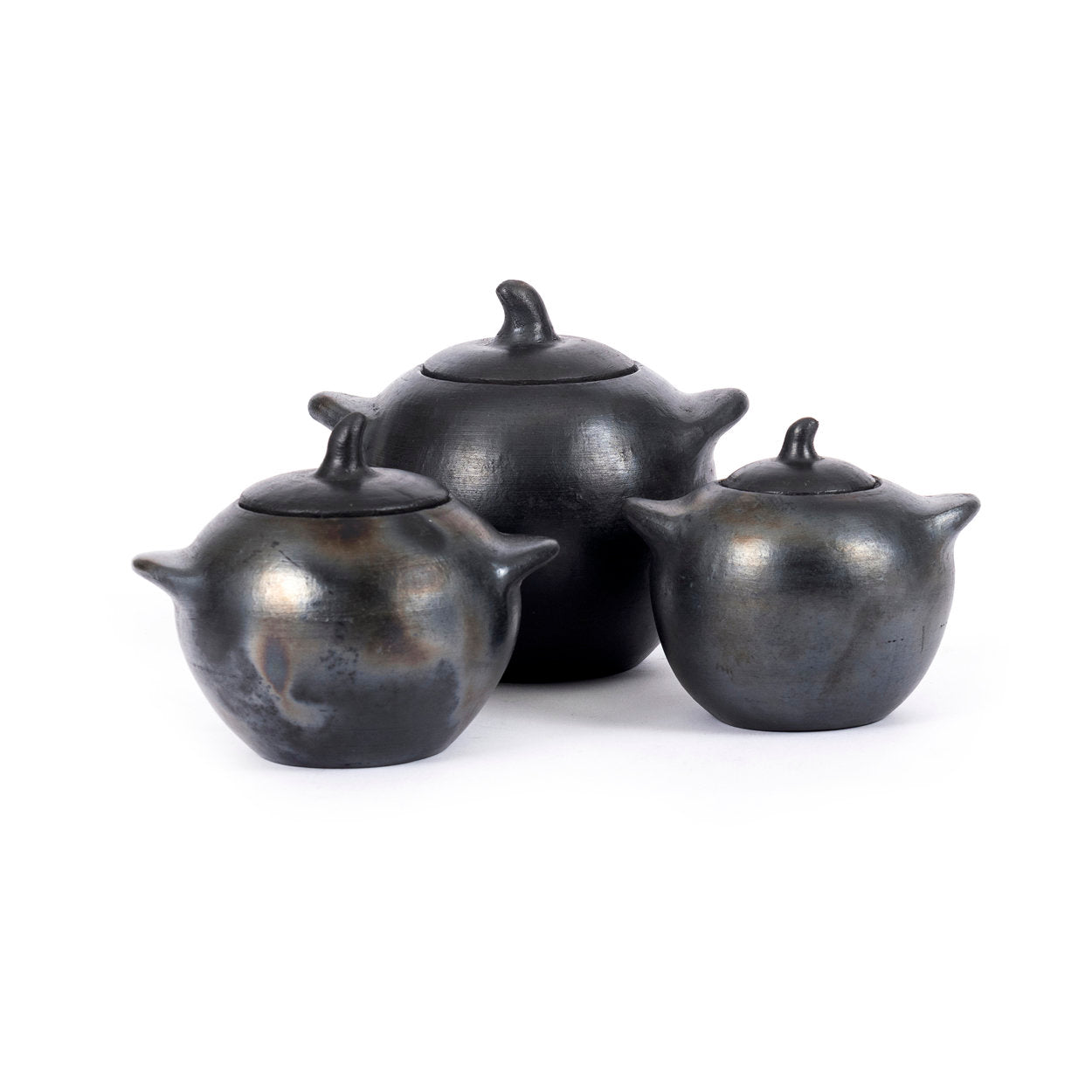 Grand pot à couvercle en terre cuite noircie au feu 14 cm, vue 5