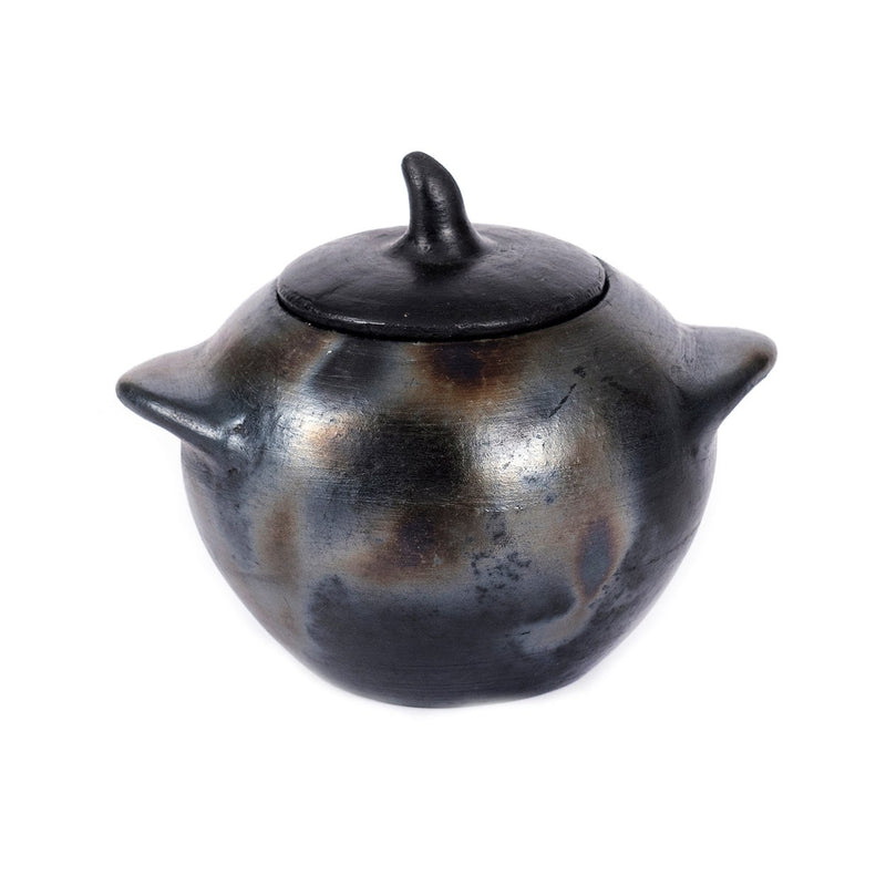 Dimensions Grand pot à couvercle en terre cuite noircie au feu 14 cm