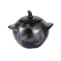 Grand pot à couvercle en terre cuite noircie au feu 14 cm