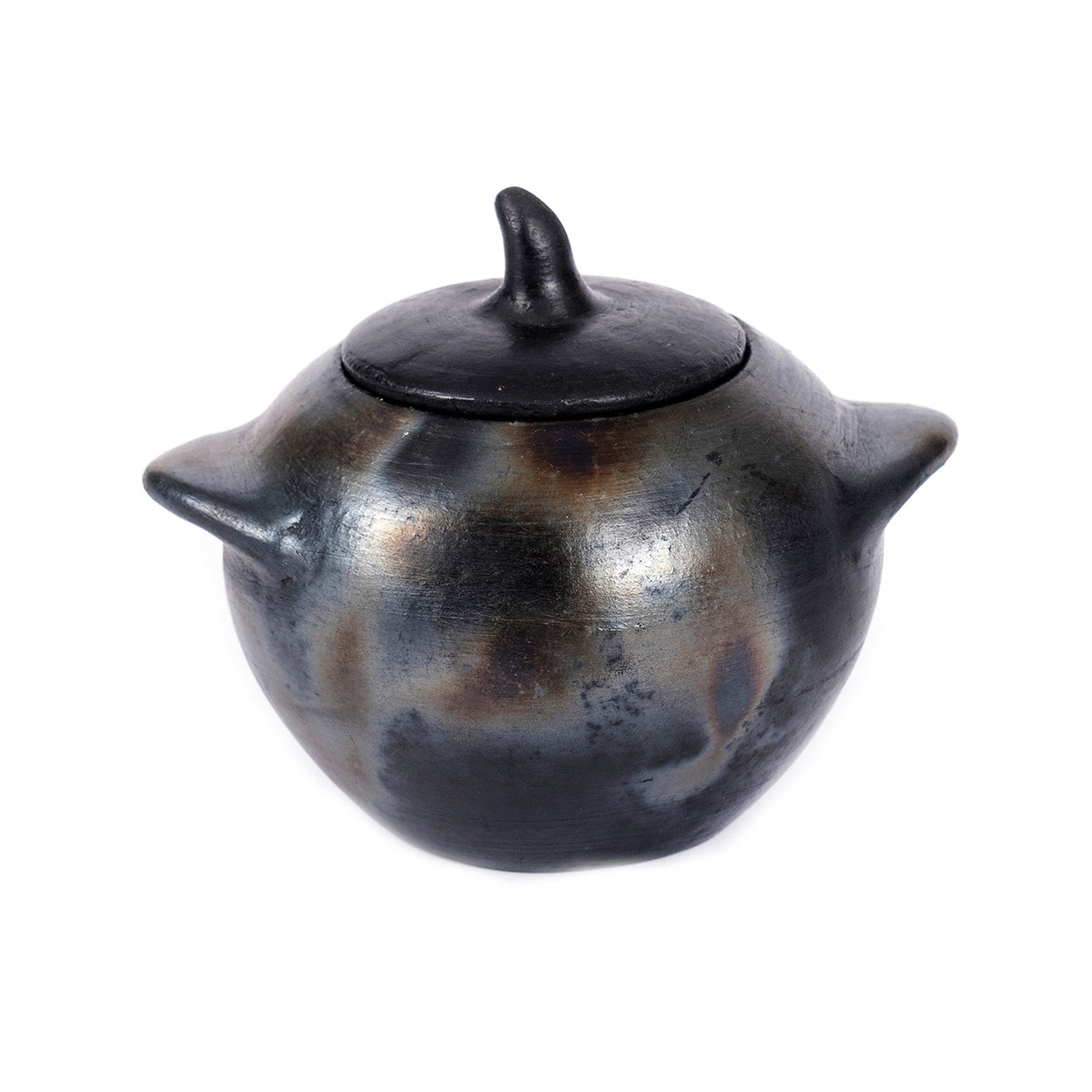 Grand pot à couvercle en terre cuite noircie au feu 14 cm