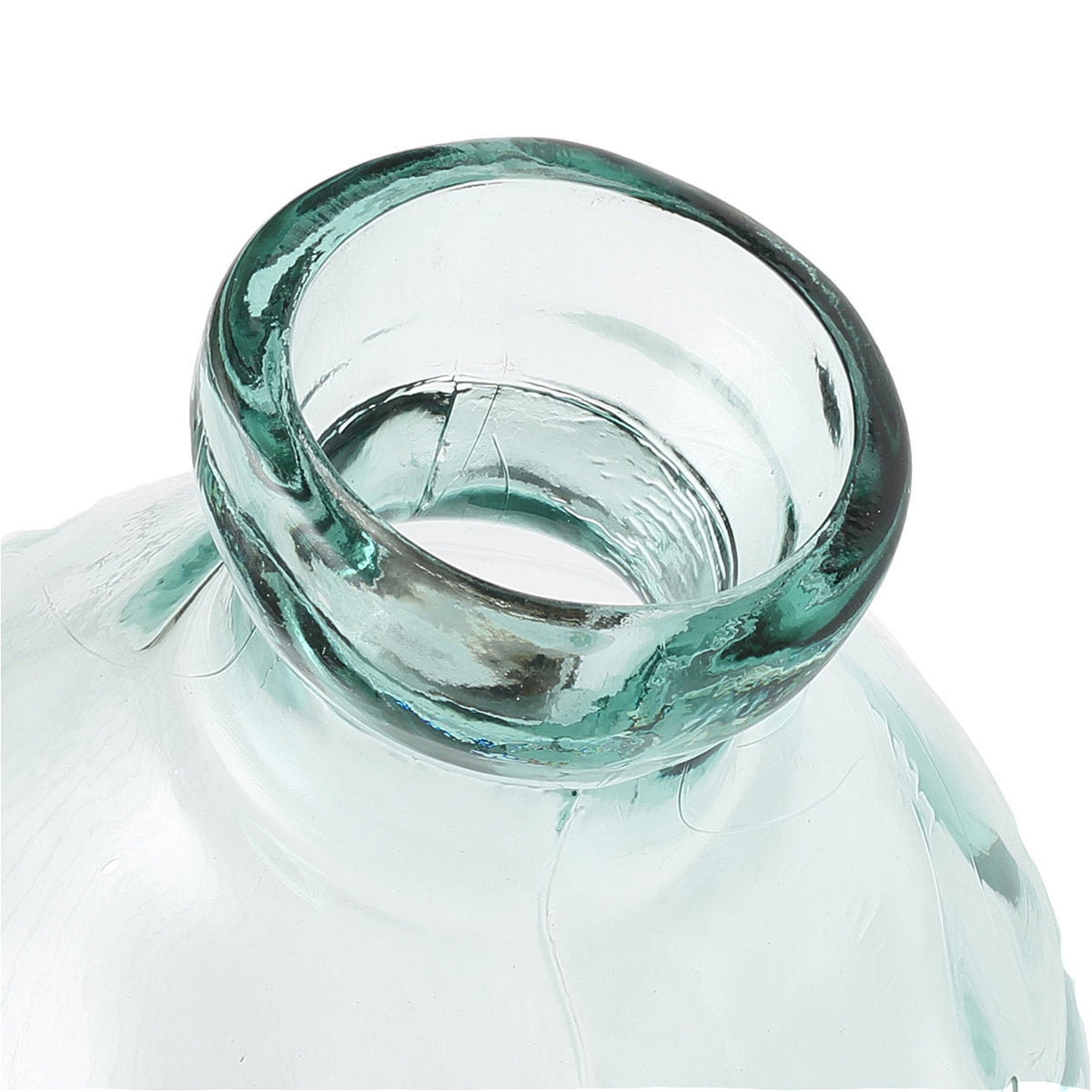 Col étroit à lèvre épaisse roulée du vase Jinsuo en verre transparent vu de dessus