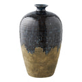 Grand vase céramique artisanal bleu nuit grès brut col trompette Ø27 H44,5 cm vue face