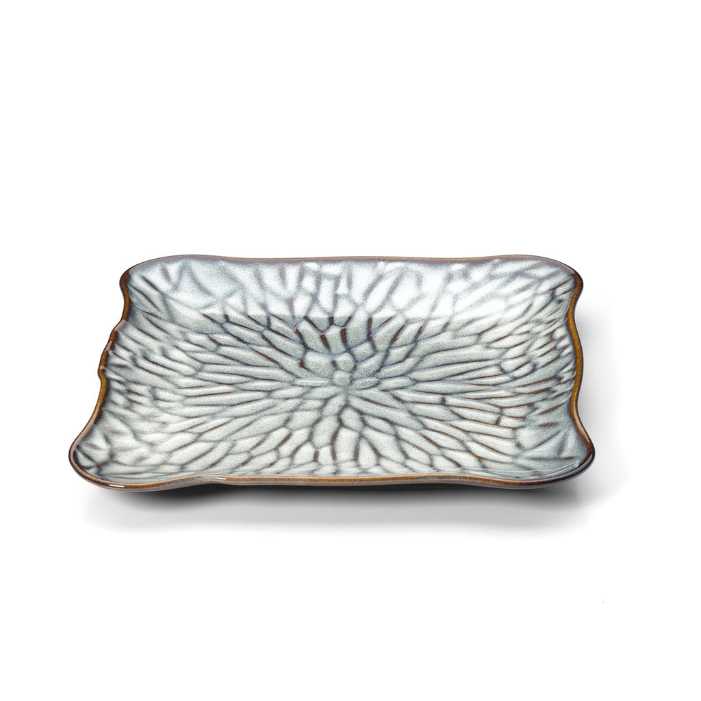 Grande assiette carrée Lotus Ice en grès émaillé 30 cm