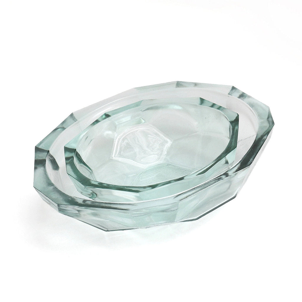 Grande coupe Origami en verre recyclé à facettes 34 cm, vue 3