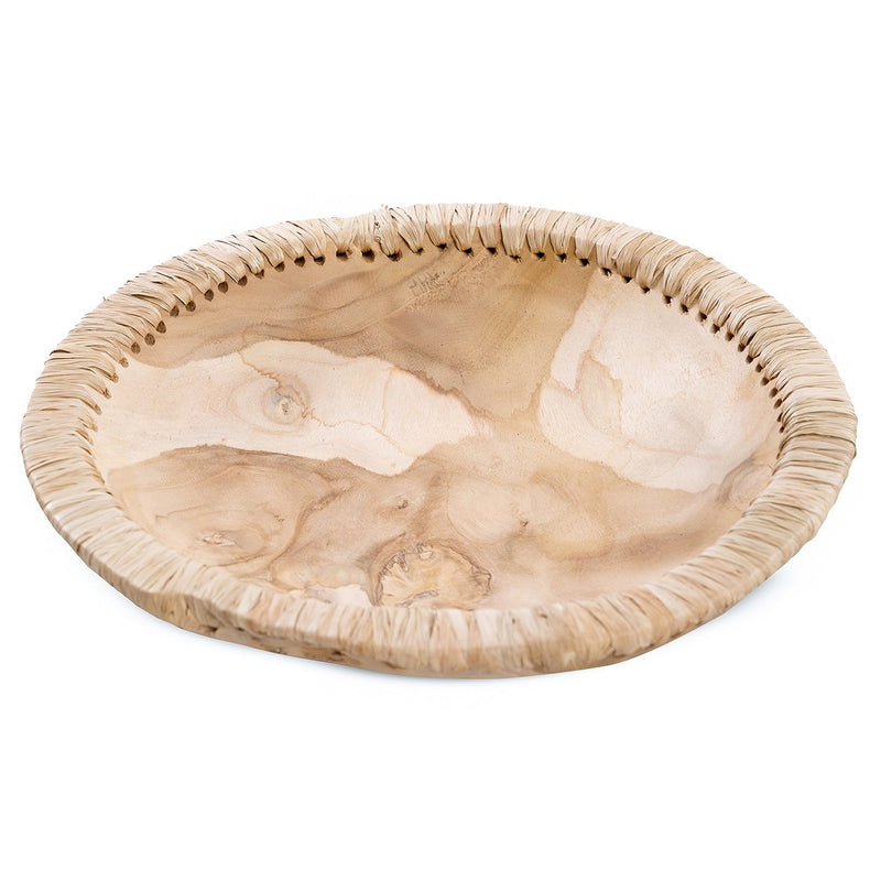 Dimensions Grande coupe plate en teck bordée de raphia 30 cm