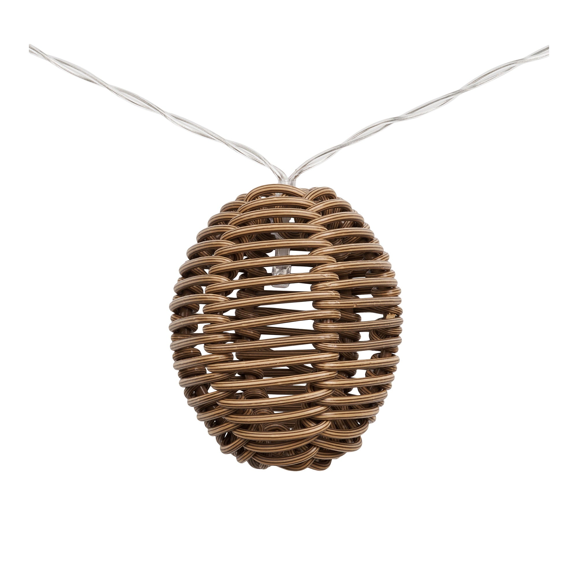 Détail boule ovale polyrattan naturel guirlande LED Carlisle