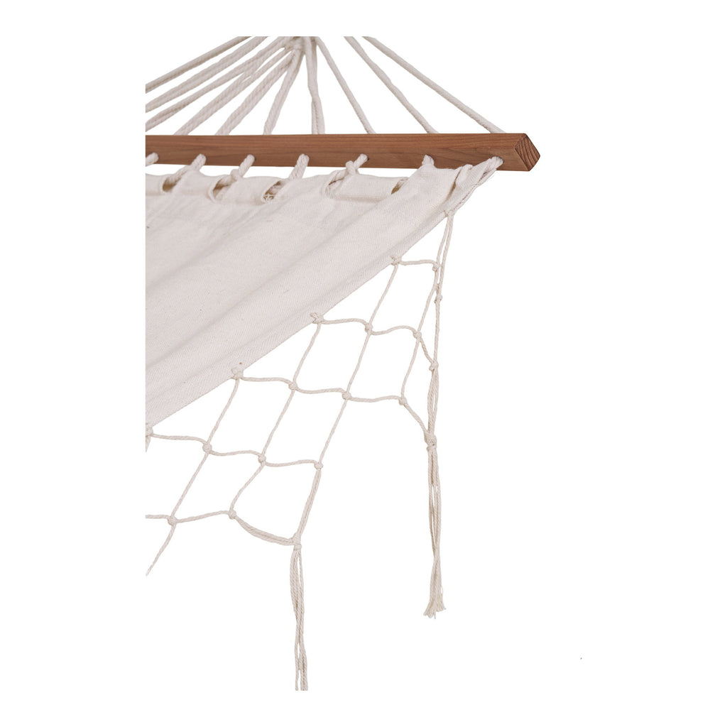 Détail franges macramé et réseau cordes naturelles hamac Edessa