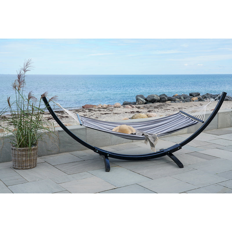 Dimensions Hammock with Tripoli Black & Grey Striped Cotton Stand — Wooden Arches