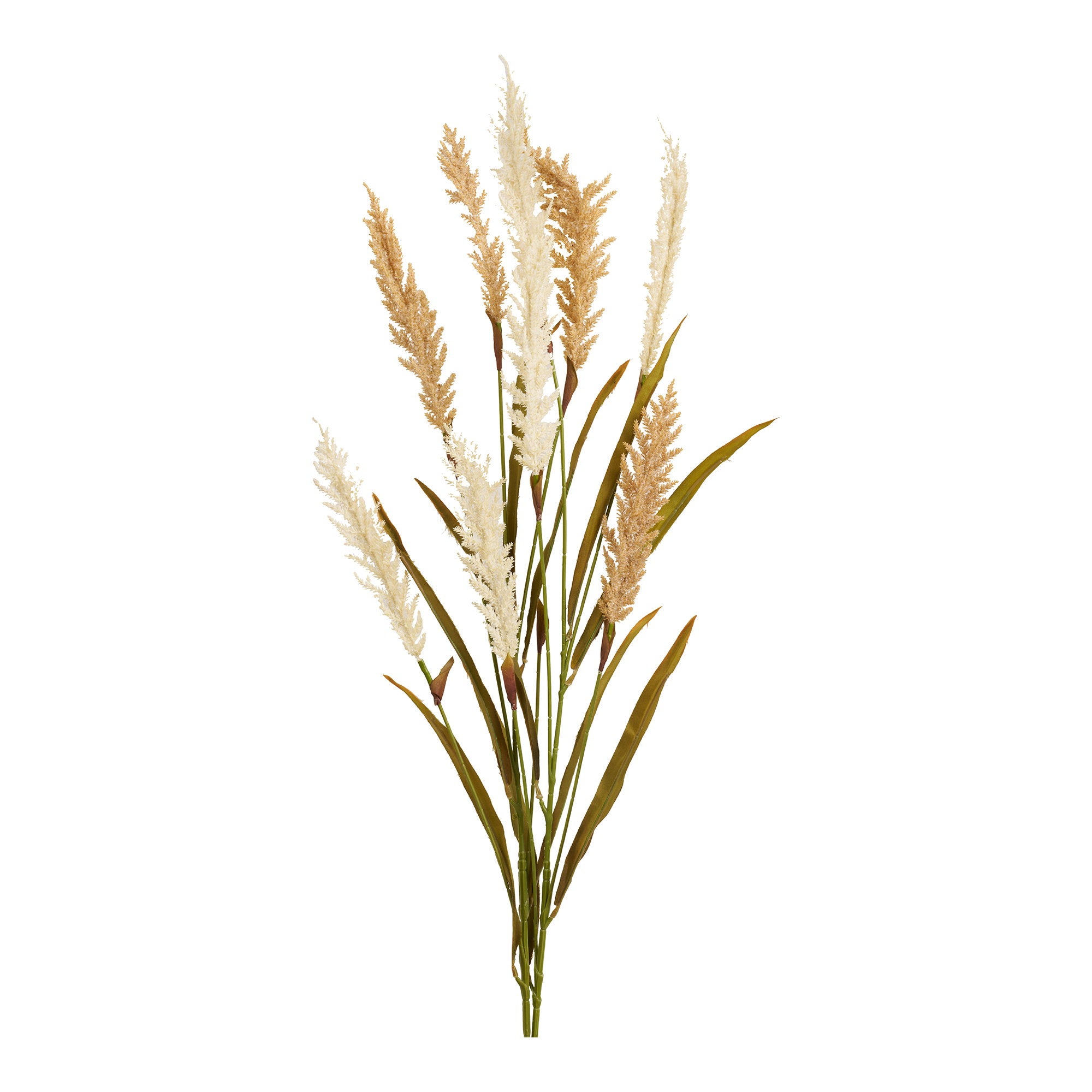Bouquet de 2 tiges herbe artificielle beige 130cm avec épis blanc crème et feuillage vert bordeaux