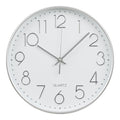 Horloge murale Lalibela argentée silencieuse cadran blanc chiffres relief Ø30 cm vue de face