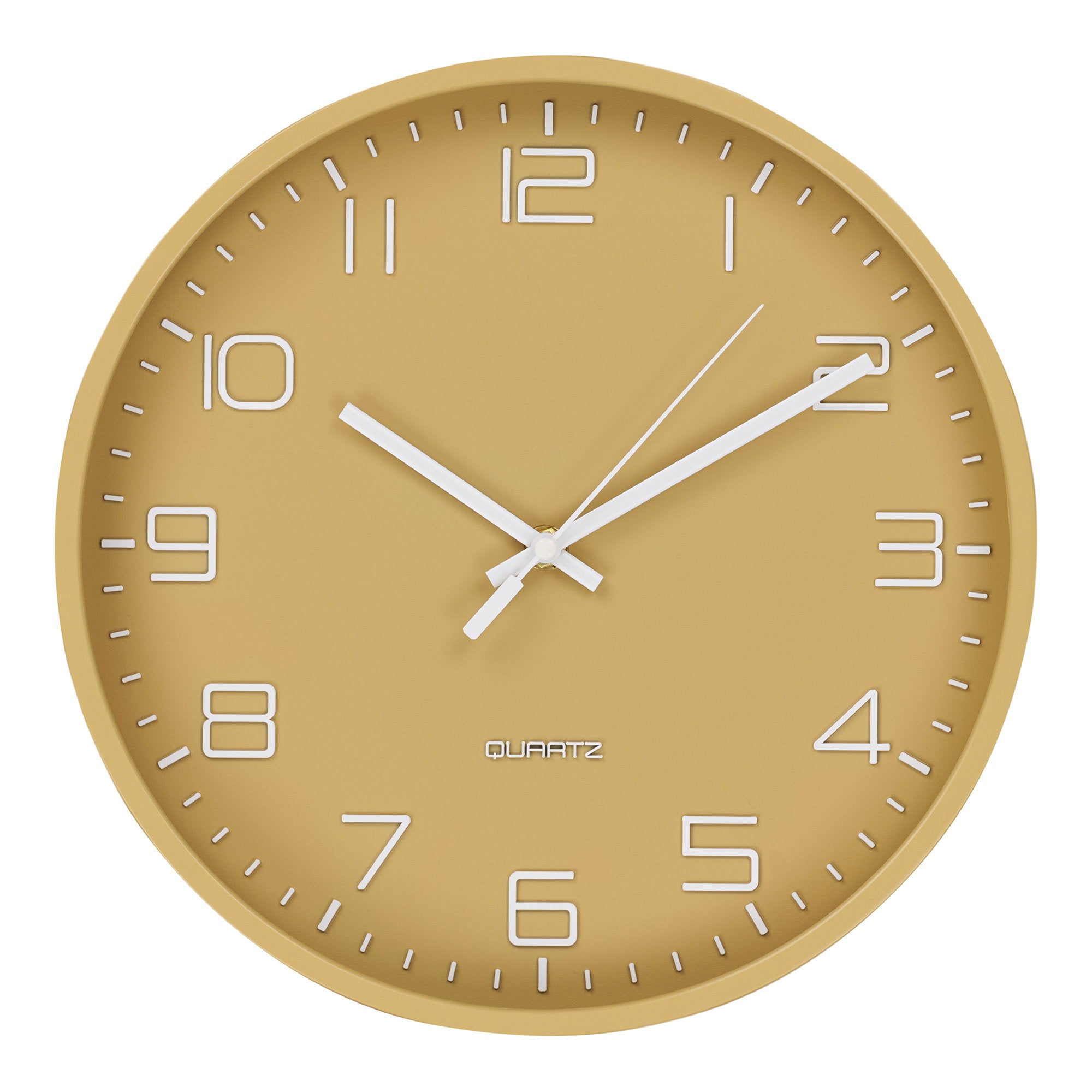 Horloge murale ronde Rosolini ocre mat cadran verre chiffres blancs Ø30 cm vue de face
