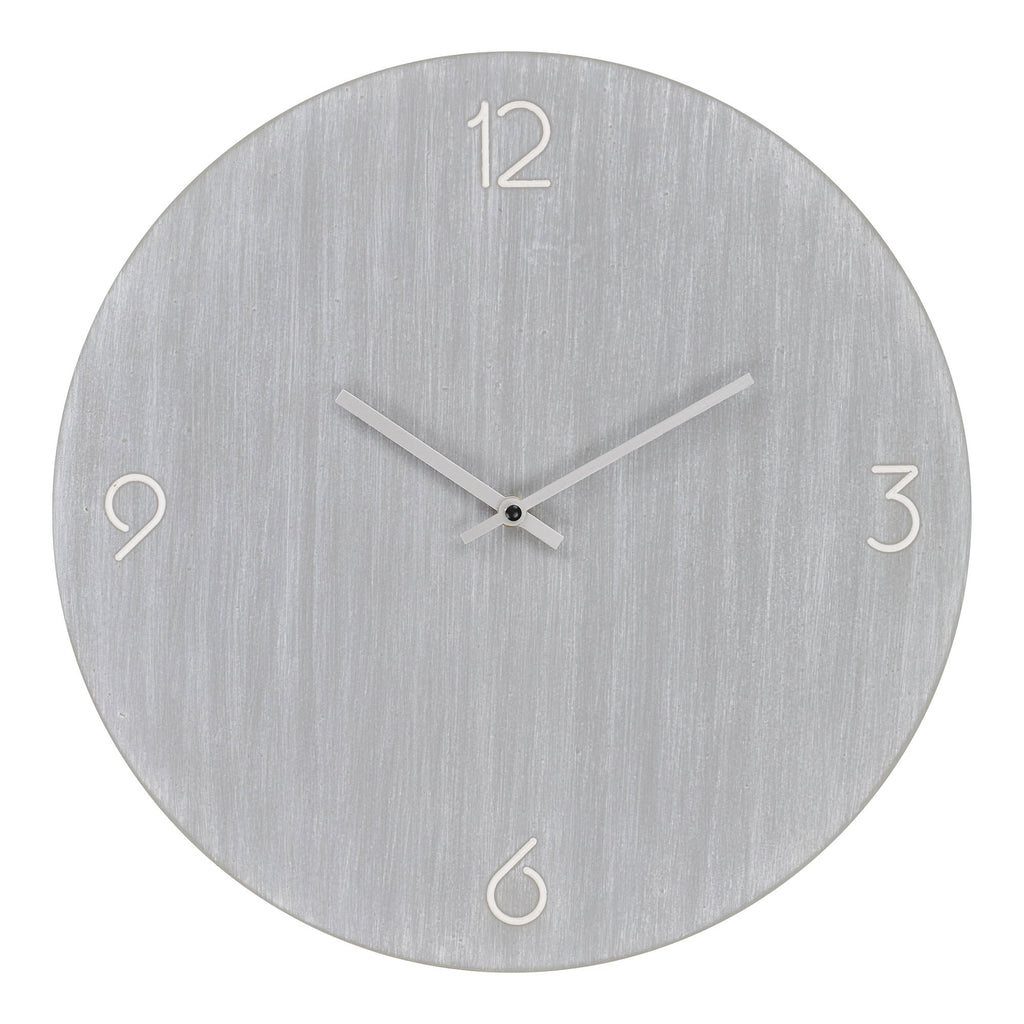Horloge murale Ravenna MDF gris clair brossé aiguilles blanches chiffres Ø40 cm vue face