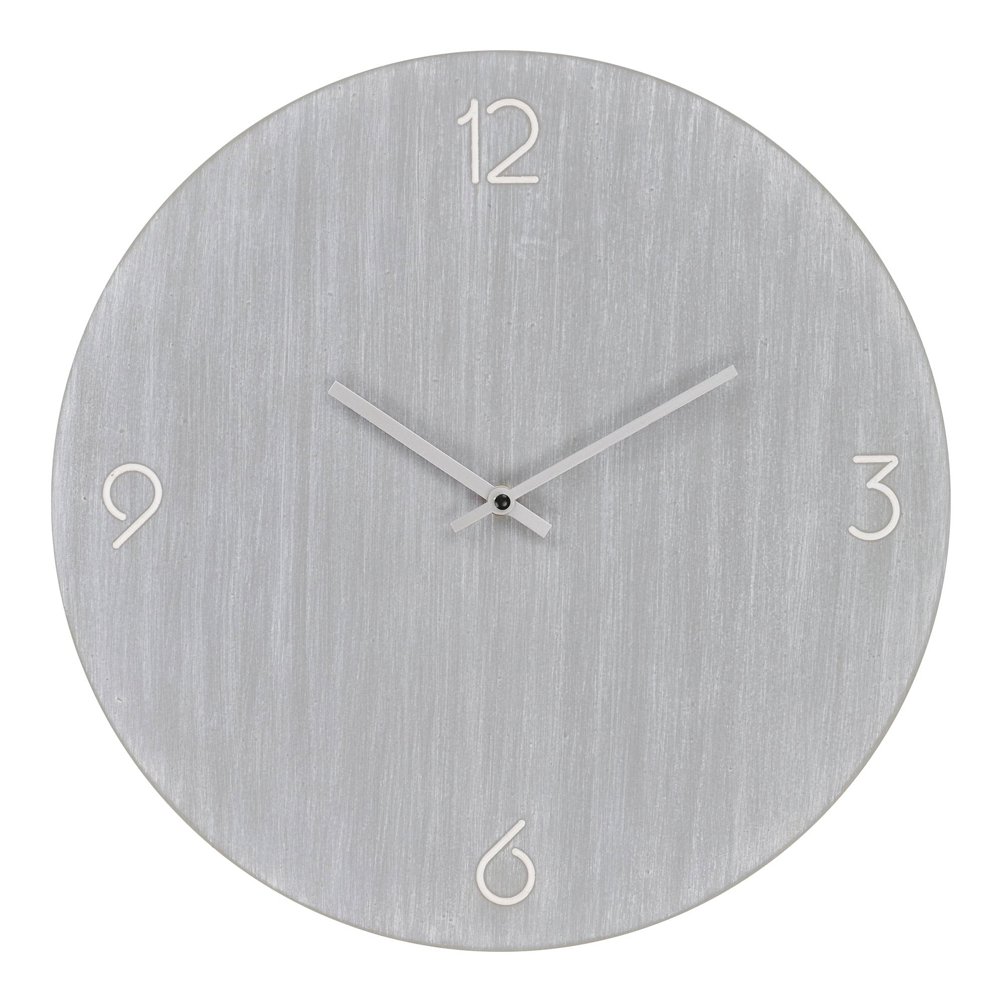Horloge murale Ravenna MDF gris clair brossé aiguilles blanches chiffres Ø40 cm vue face