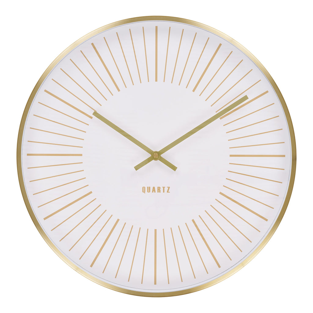 Horloge murale Takamaka aluminium doré cadran blanc graduations rayonnantes Ø40 cm face