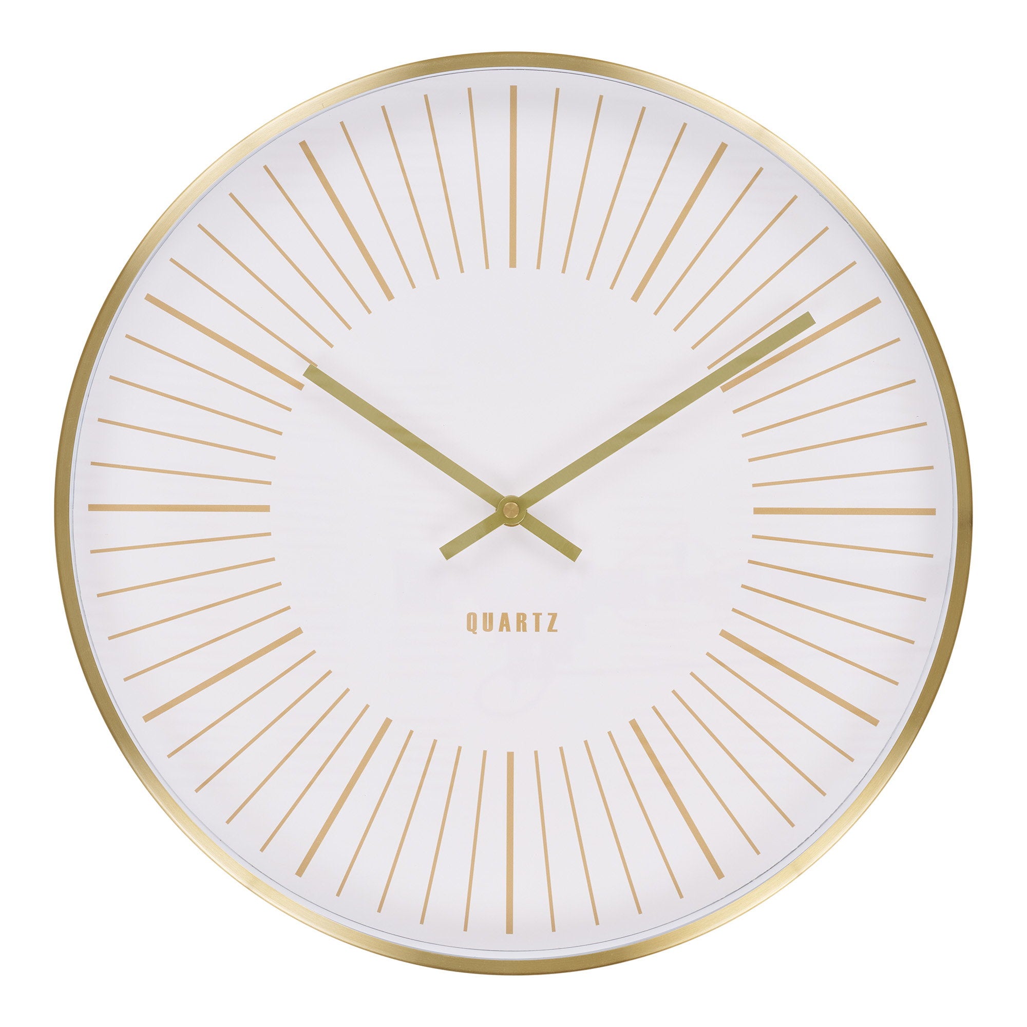 Horloge murale Takamaka aluminium doré cadran blanc graduations rayonnantes Ø40 cm face