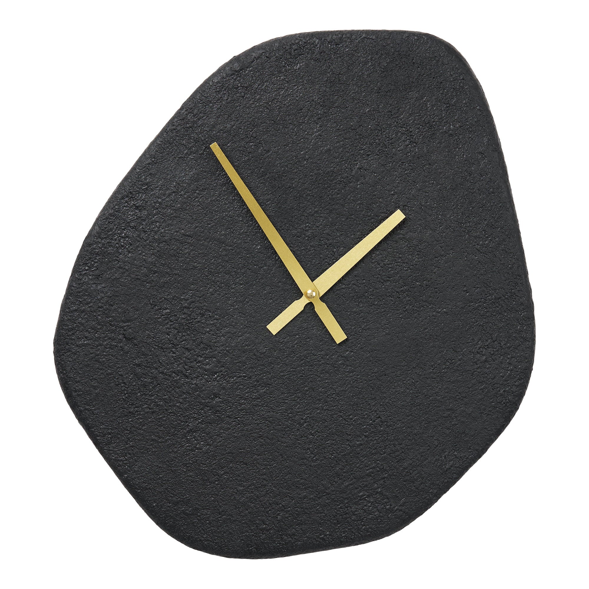 Horloge murale Vienna ciment noir forme organique asymétrique aiguilles dorées 38x45 cm face