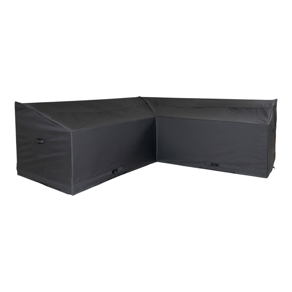 Housse canapé angle Luxury Cover polyester noir 600D forme L, vue trois quarts