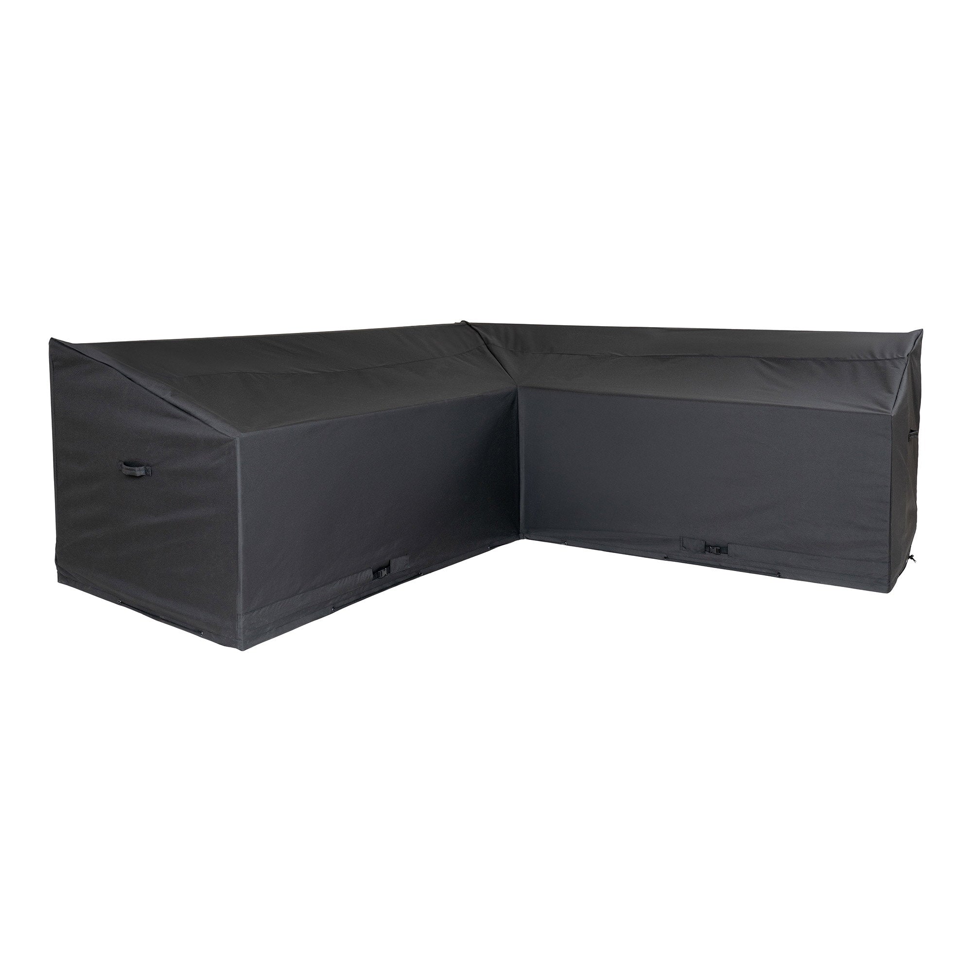 Housse canapé angle Luxury Cover polyester noir 600D forme L, vue trois quarts