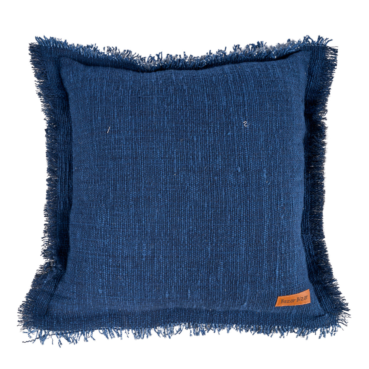 Housse de coussin Azure Fringe en coton et lin bleu indigo 50x50 cm, vue 6