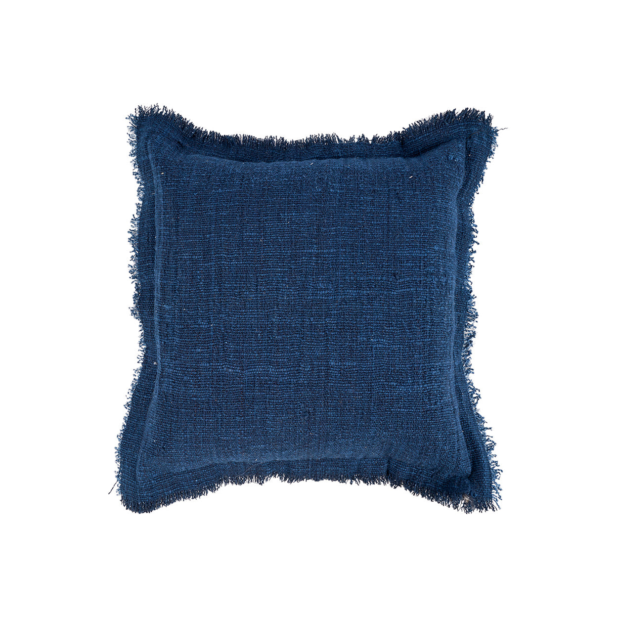 Housse de coussin Azure Fringe en coton et lin bleu indigo 50x50 cm