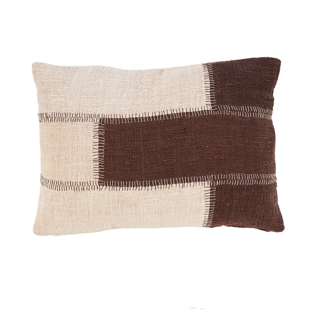 Housse de coussin Cocoa Patchwork en coton écru et brun 50x70 cm