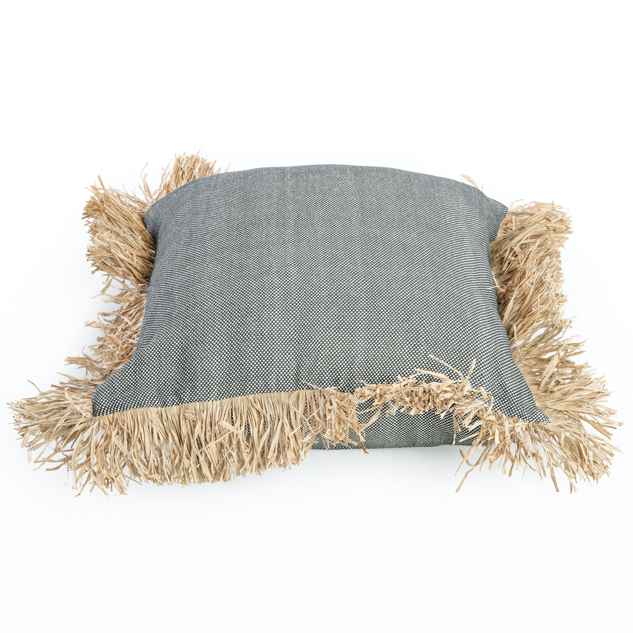 Housse de coussin Cotton Bonita en coton chiné et raphia 60x60 cm, vue 5