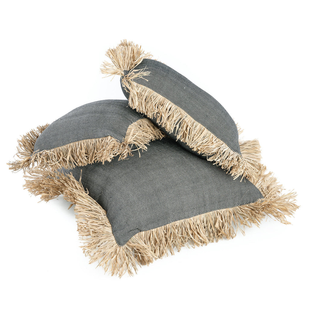 Housse de coussin Cotton Bonita en coton chiné et raphia 60x60 cm, vue 8
