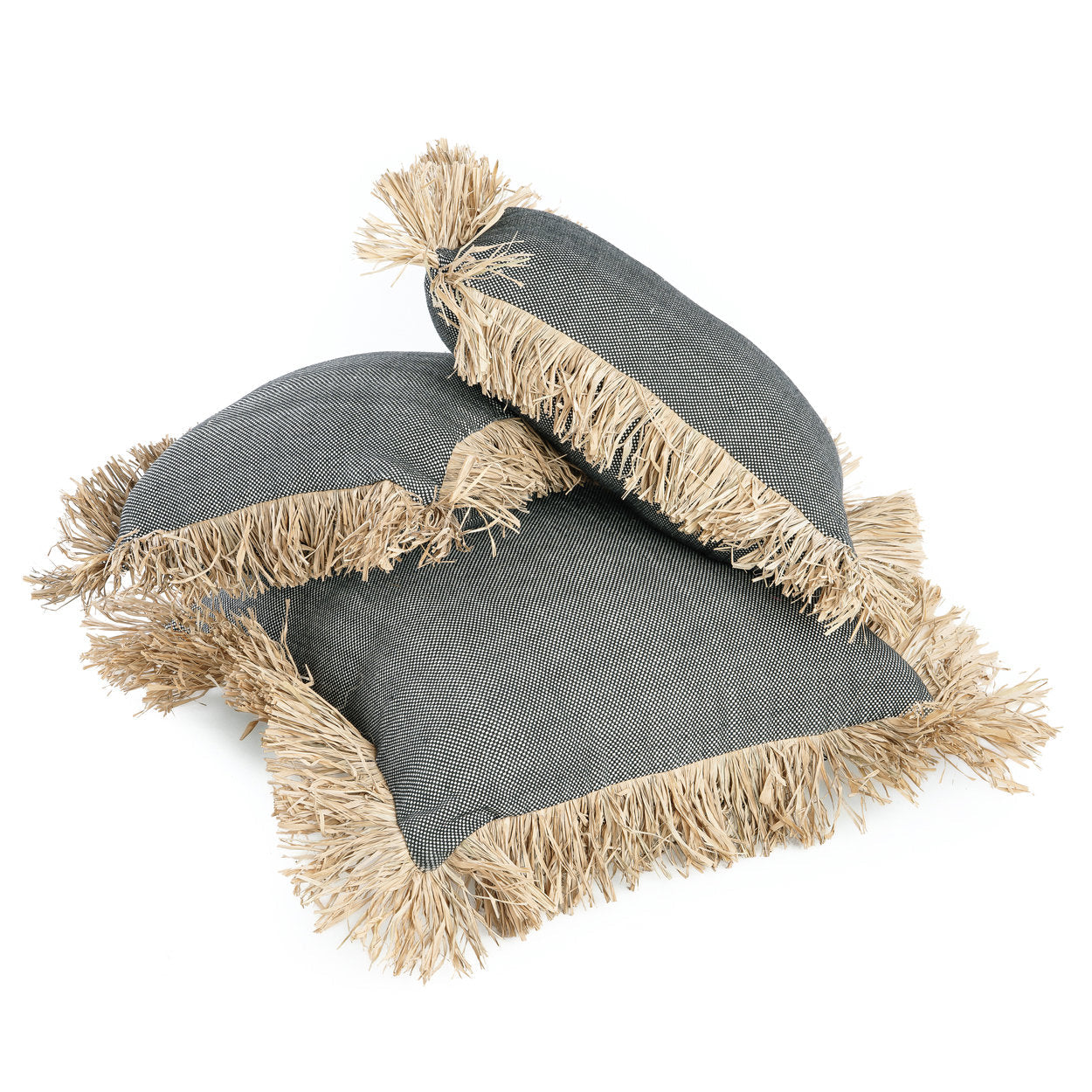 Housse de coussin Cotton Bonita en coton chiné et raphia 60x60 cm, vue 8