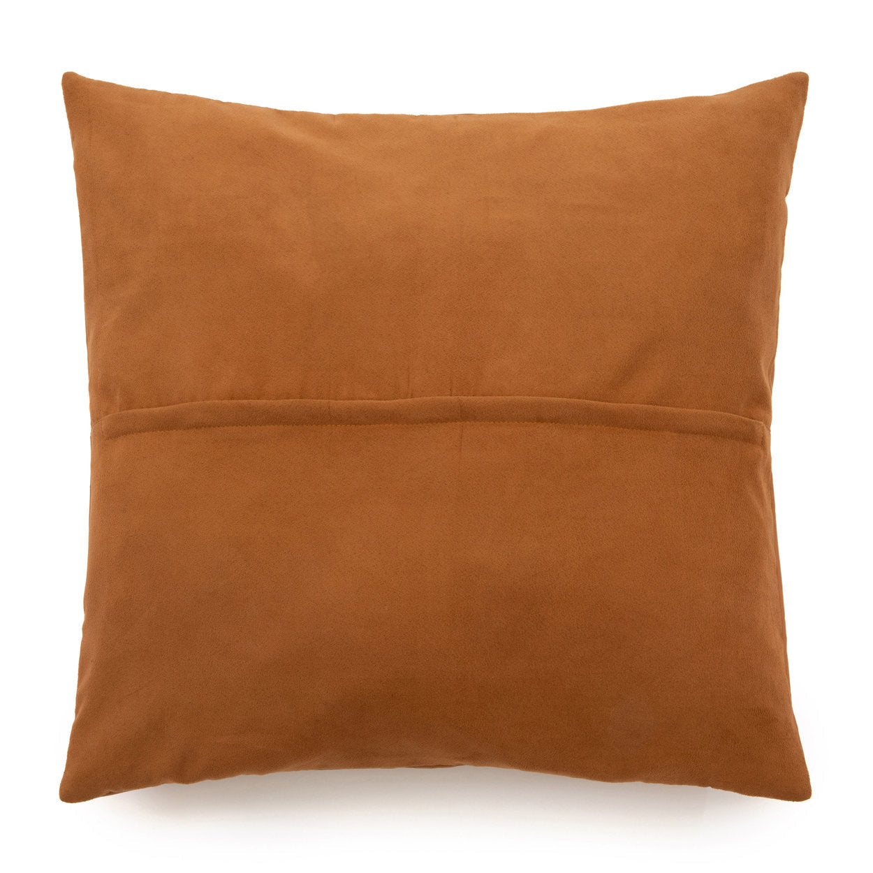 Housse de coussin en cuir camel à quatre panneaux 60x60 cm en situation