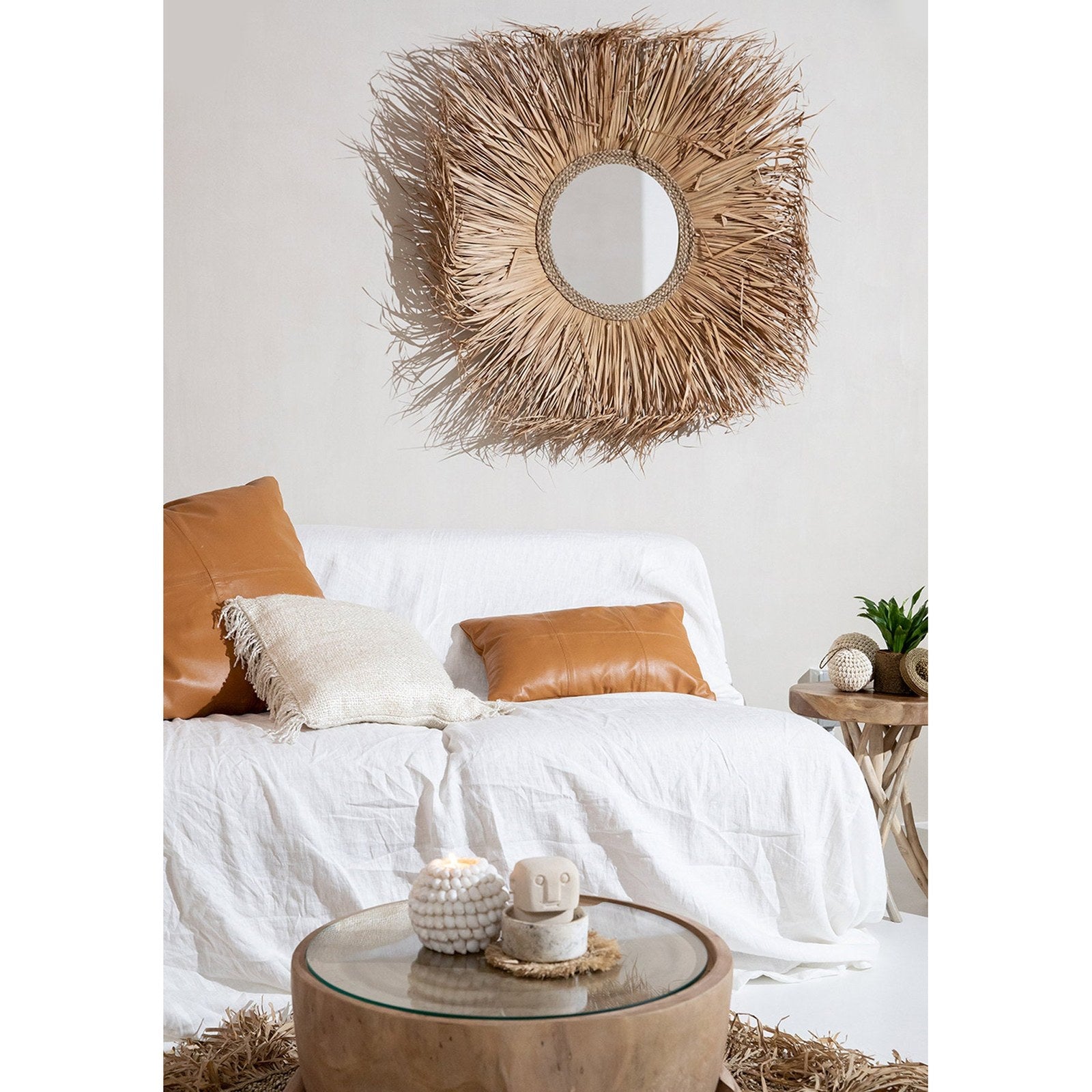 Housse de coussin en cuir camel à quatre panneaux 60x60 cm, vue 6