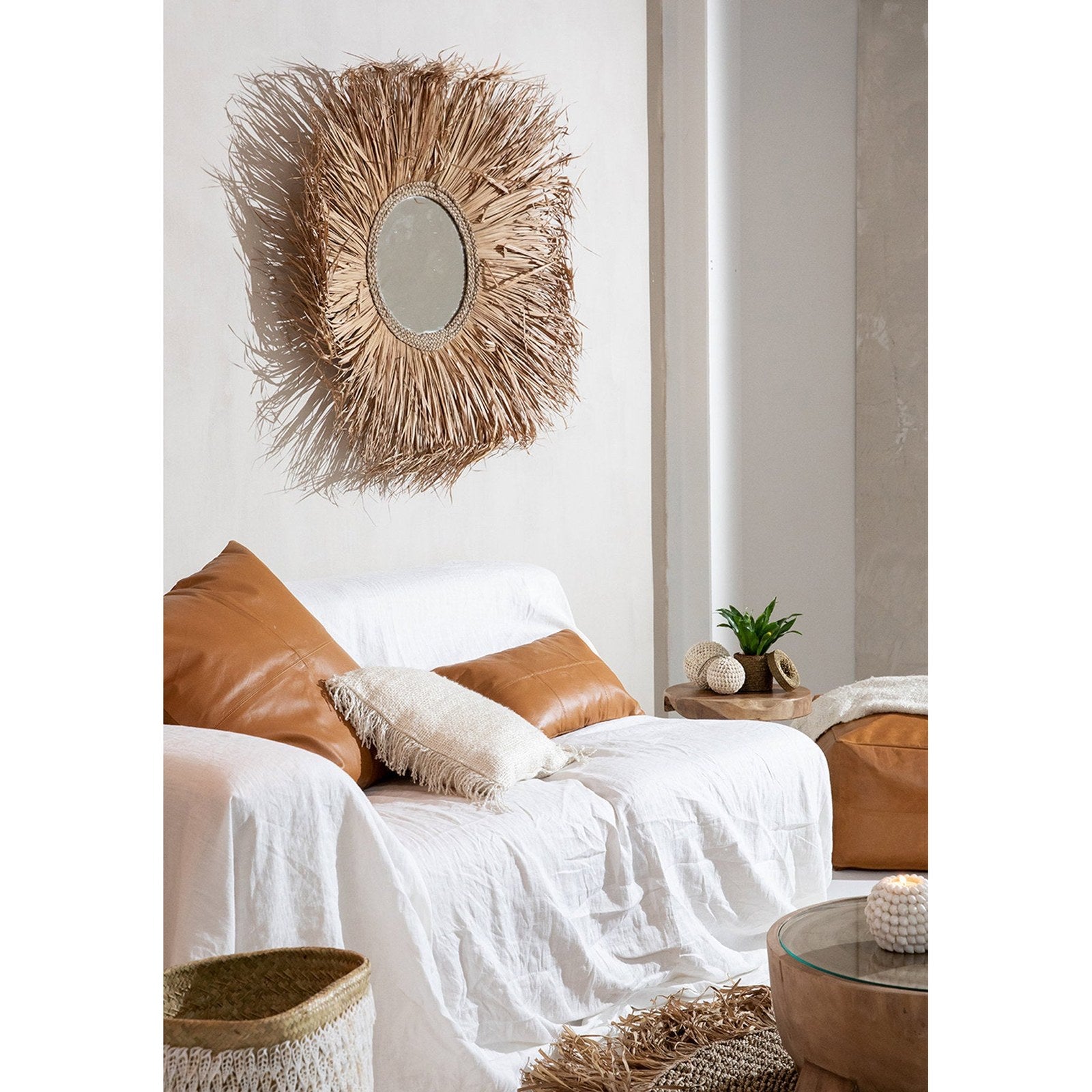 Housse de coussin en cuir camel à quatre panneaux 60x60 cm, vue 7