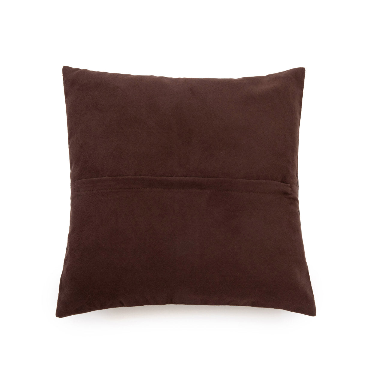 Housse de coussin en cuir chocolat à quatre panneaux 40x40 cm en situation