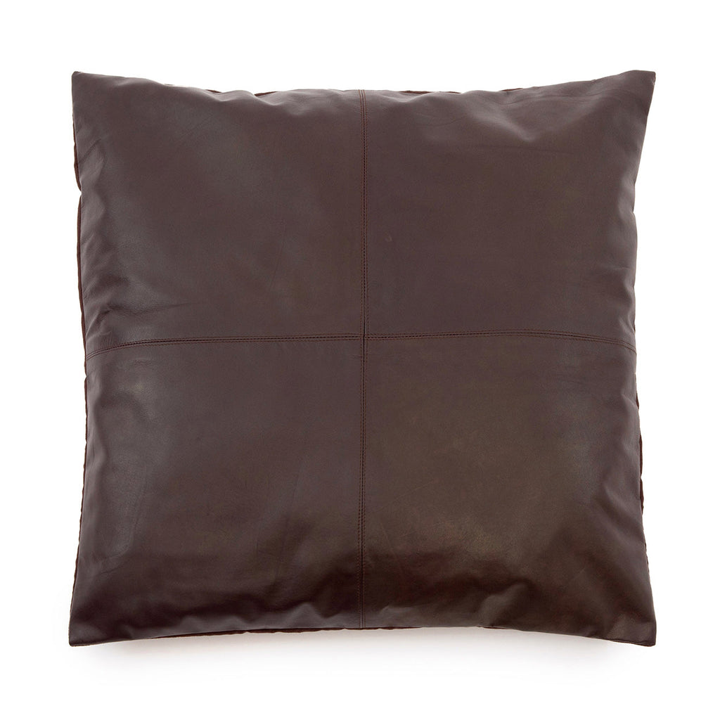 Housse de coussin en cuir chocolat à quatre panneaux 60x60 cm