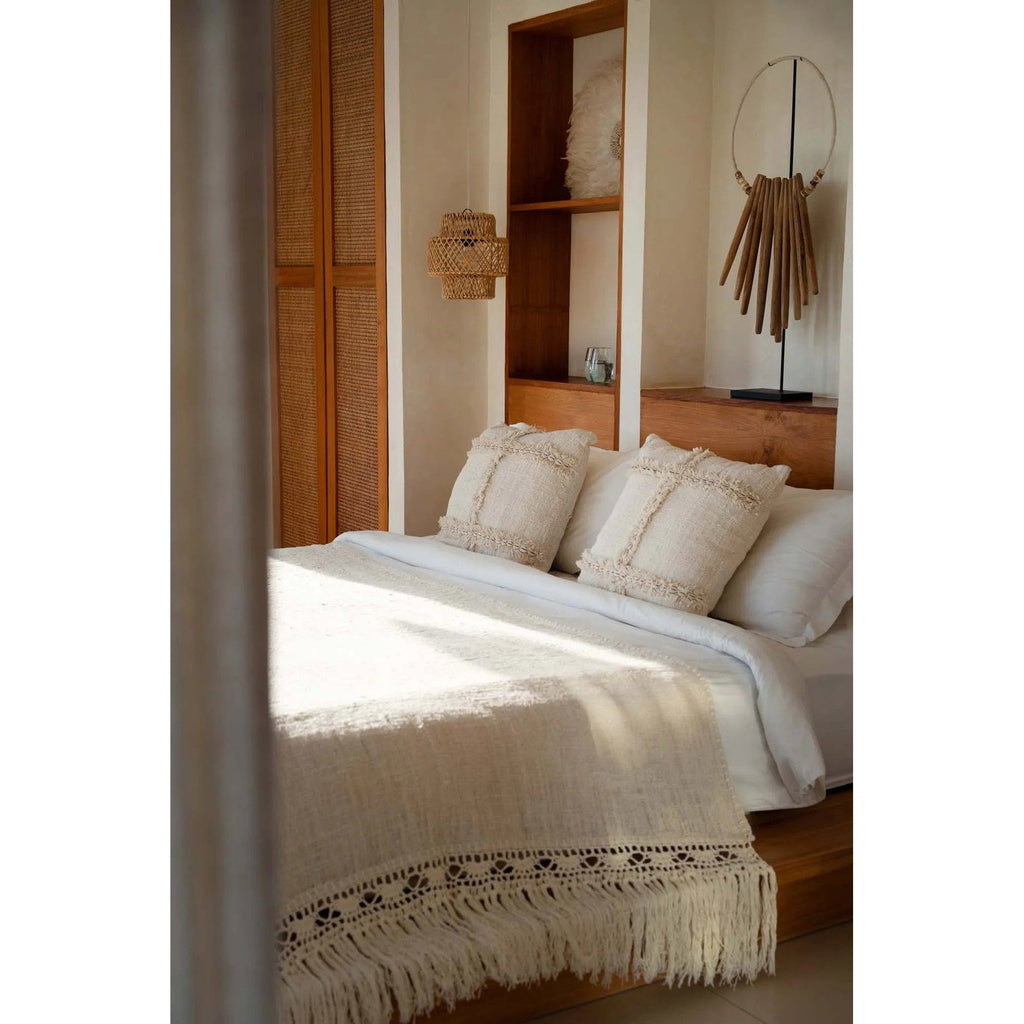 Housse de coussin Nomad en coton écru et coquillages 50x50 cm, vue 7