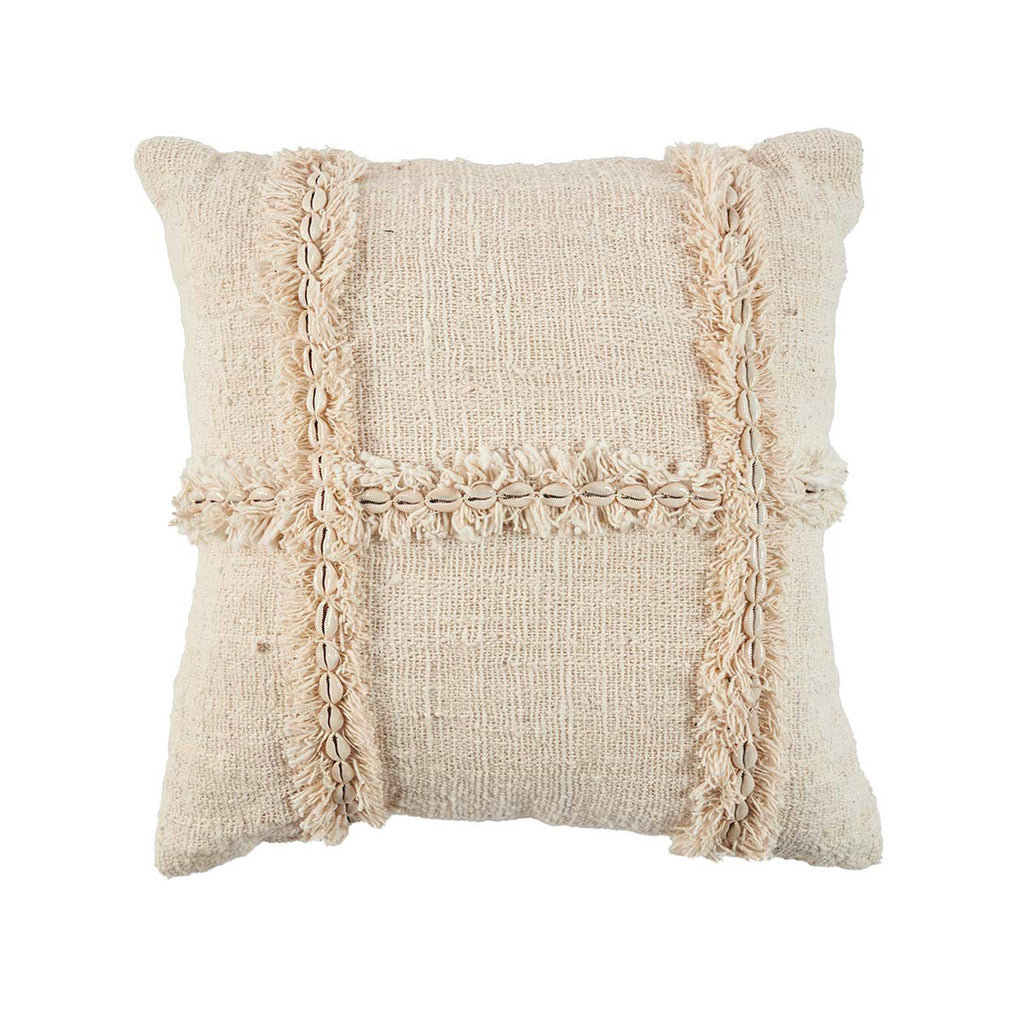 Housse de coussin Nomad en coton écru et coquillages 50x50 cm