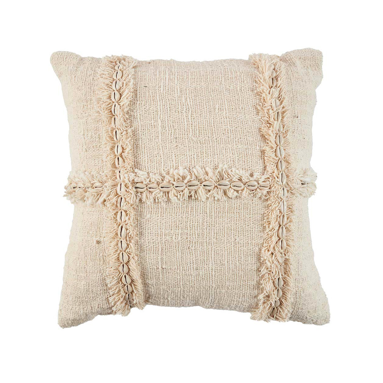 Housse de coussin Nomad en coton écru et coquillages 50x50 cm