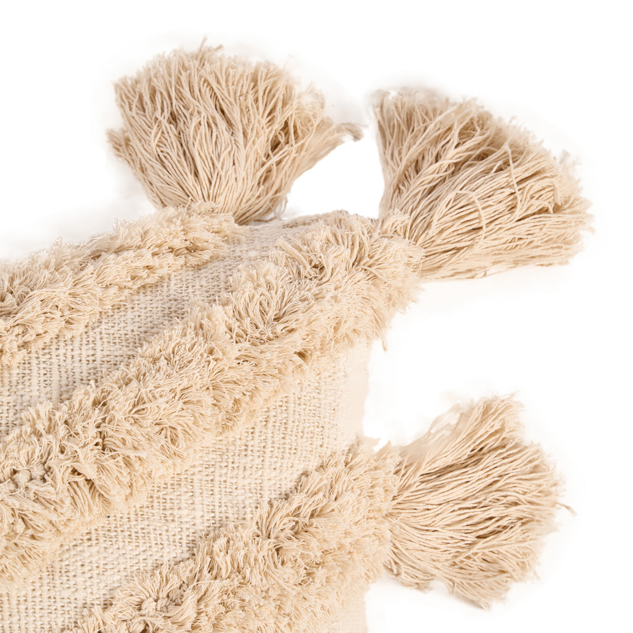 Housse de coussin Nomad Tassel en coton écru 35x60 cm, vue 3